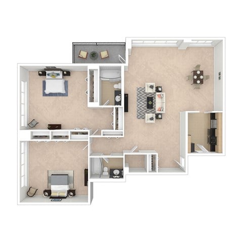 Floor plan for 2 beds, 2 baths, 1348 sqft